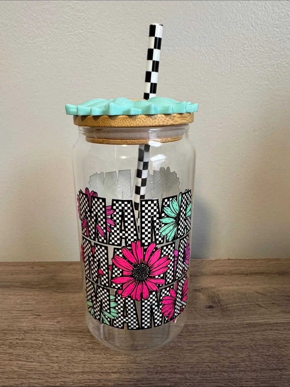 Mama Checkered Glass Tumbler
